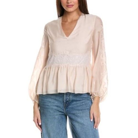 3.1 Phillip Lim Blush Silk & Lace Balloon Sleeve Top Sz 4 - Picture 1 of 15